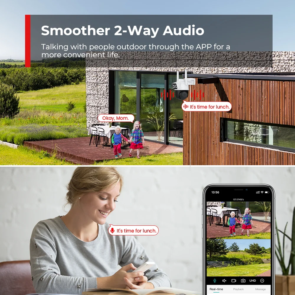 12MP 6K PTZ Wifi Camera Dual Lens 8X Digital Zoom AI Human Detection Outdoor 8MP