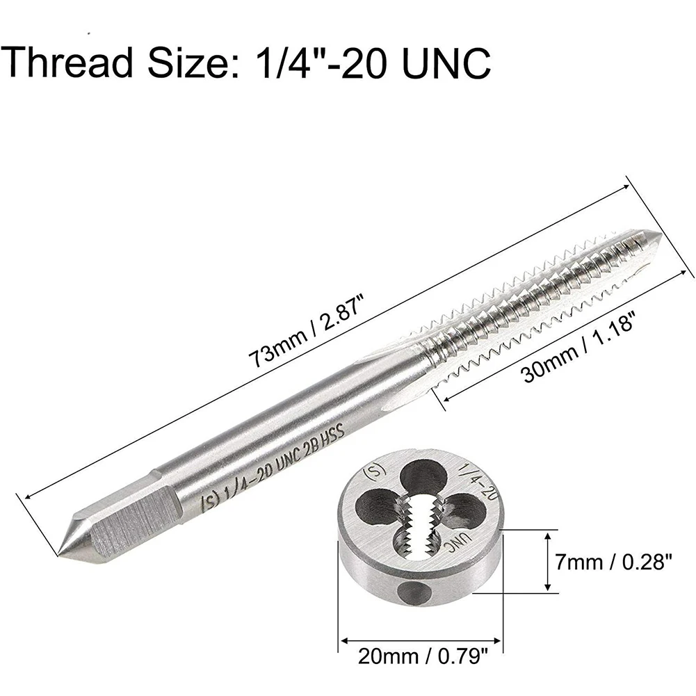 1PC UNC Machine Thread Tap And Die Set 1/4"-20UNC Plug Tap HSS Metal Tapping Tool Set Screw Die Tap Drill TPI:20UNC