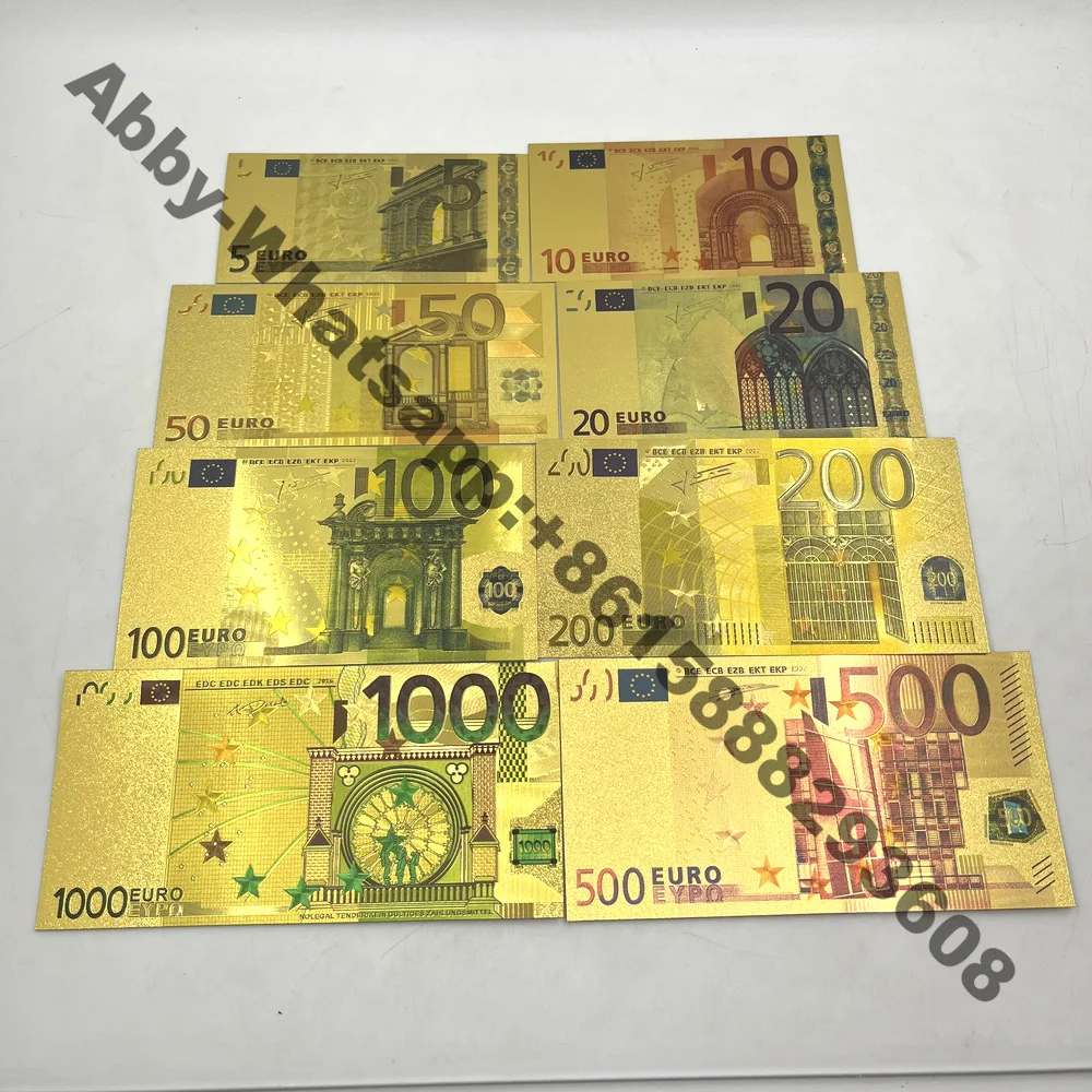 8 Stili Colorati Souvenir Europei Banconota Valuta 5/10/20/50/100/200/500/1000 Euro Banconota In Lamina D'Oro Soldi Finti Per I Regali