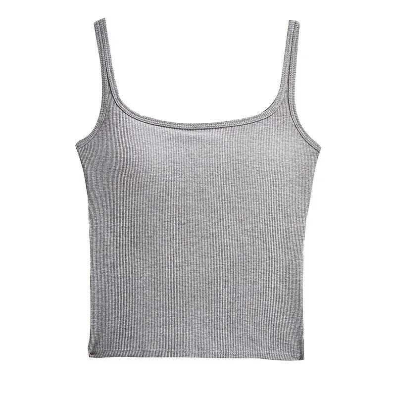 Women's Summer Sling Vest Top with Chest Pad & Beautiful Back - Modal Square Neck Halter Sleeveless