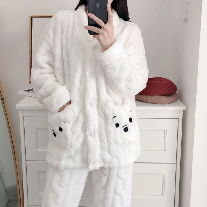 2023 Autumn and Winter New Women Outcoat Flannel Pajamas Autumn Thickened Warm Suit Loose Comfortable Homewear Casual Jacket