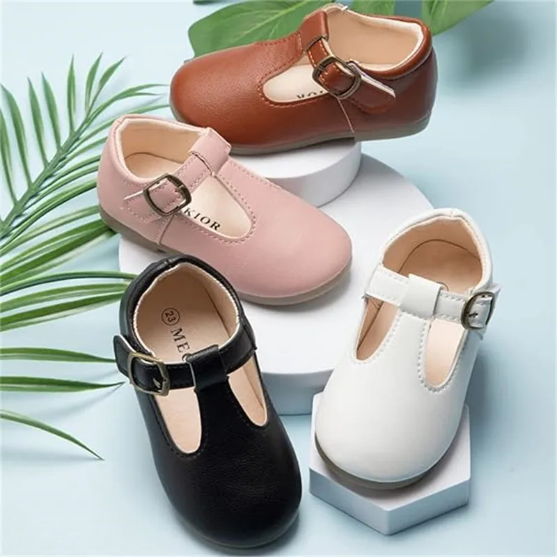 Baby Girls Mary Jane Dress Shoes T-Strap Cut-outs Leather Shoes Ballet Flats Princess Single Shoes Retro Party School Shoe 2