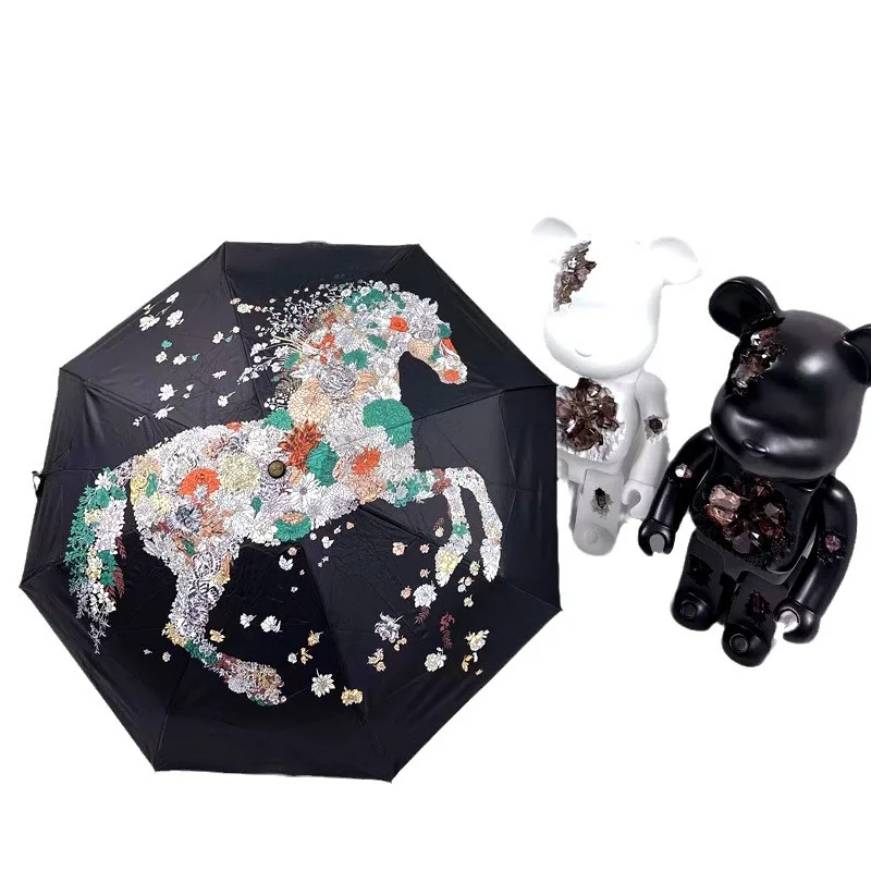 Luxury Umbrella Automatic Sunny Umbrella Sunscreen UV Folding Mini Vinyl Sunshade Gift