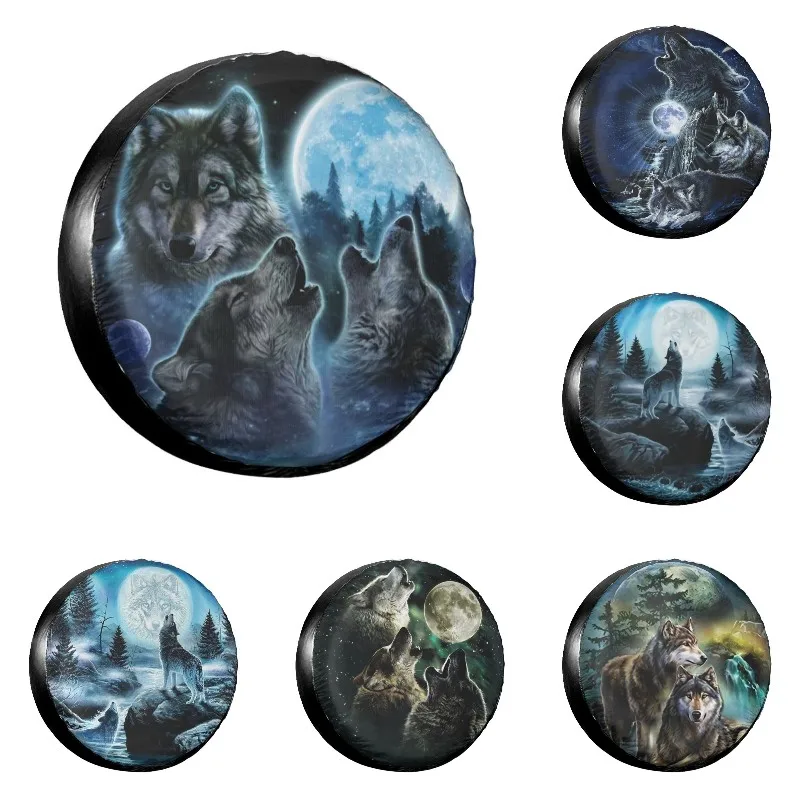 

Three Wolves And Full Moon Spare Tire Cover Weatherproof Dust-Proof Wheel Covers for Mitsubishi Pajero 14" 15" 16