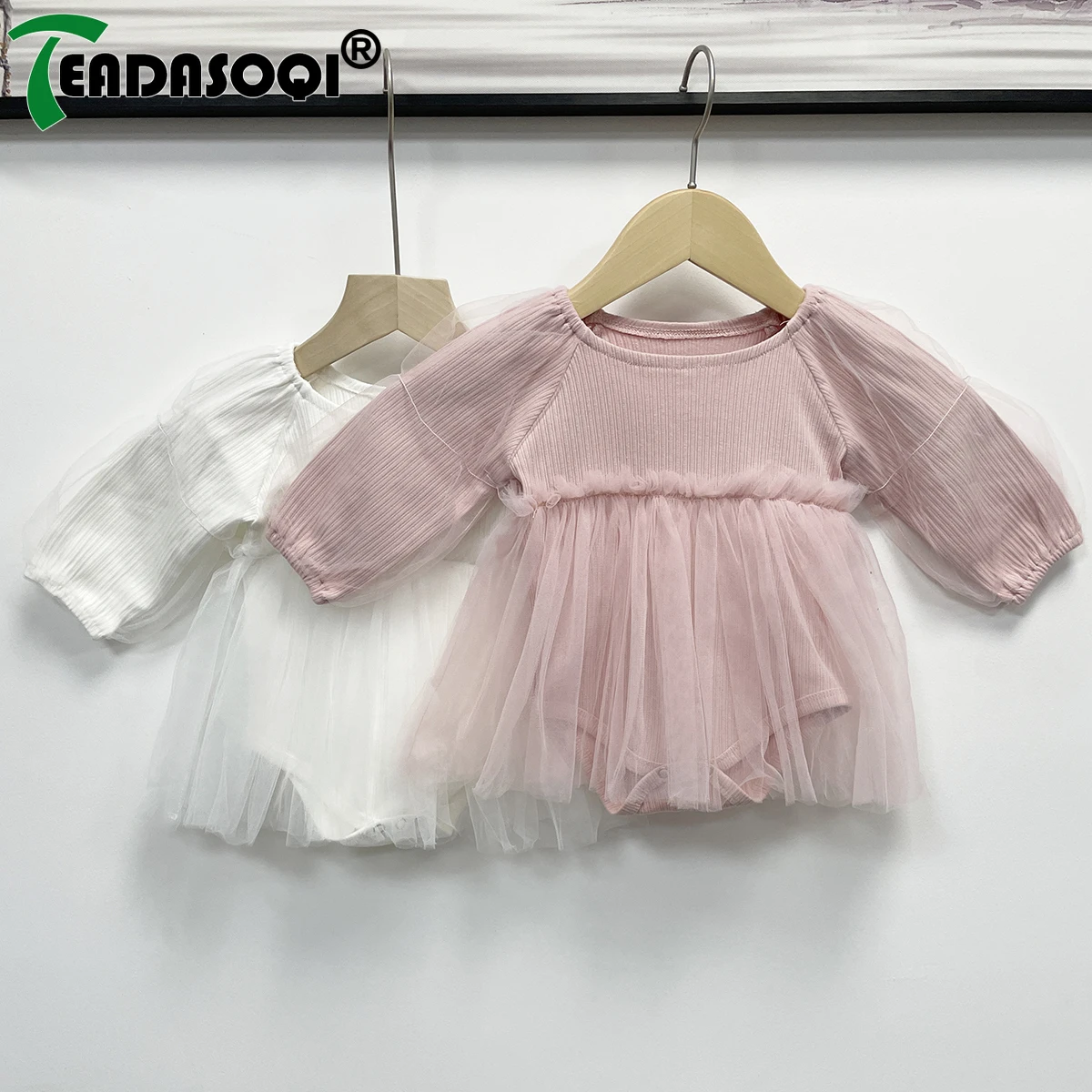 

2023 Autumn Newborn Baby Girls Full Mesh Sleeve Solid Color Cotton One-Piece Infant Kids Overalls Toddler Bodysuits 0-3Y