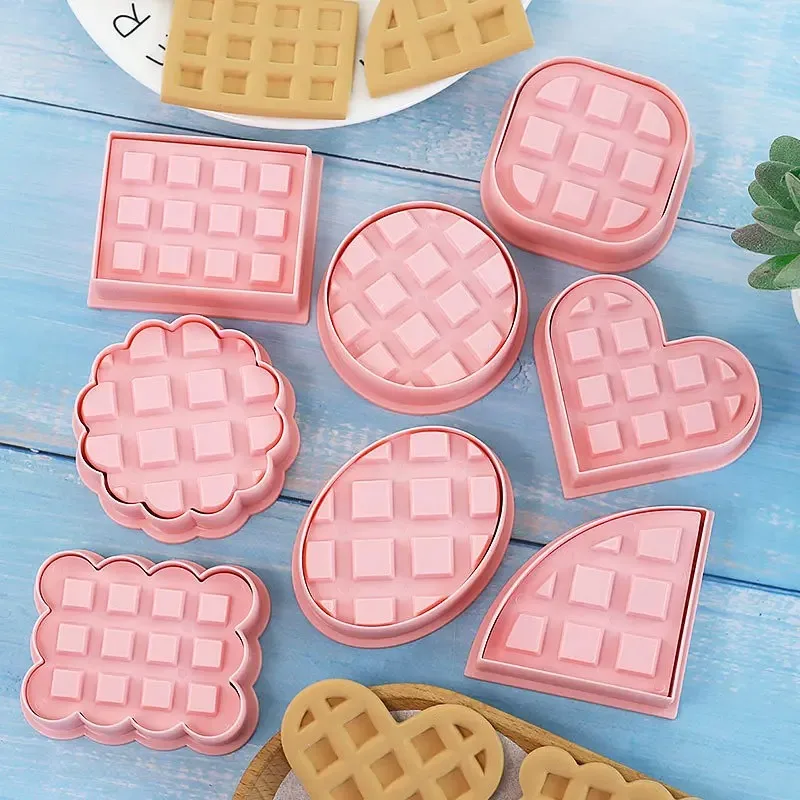 8pcs Set Waffle Cookie Molds Cookies Cutters Classic Retro Biscuit Mold Confectionery Cookie Stamp Baking Pastry Bakeware Tools