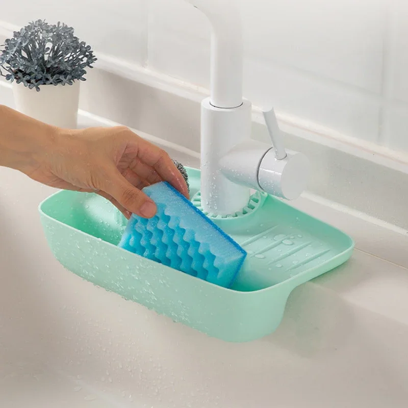 Silicone Faucet Mat Kitchen Sink Splash Pad Soap Dispenser Sponge Drain Mat Countertop Storage Basket Drying Tray Kitchen Mats