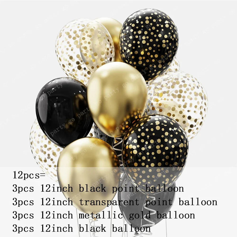 12pcs 12inch Black Gold Latex Balloons Graduation Helium Globos Adult Kids Birthday Party Decorations Baby Shower Home Supplies latex balloon metallic gold balloons birthday balloon set birthday balloons party balloon set birthday party decoration set