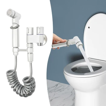 Rubinetto da bagno con tubo flessibile retrattile da 6,56 piedi, doppie prese d'acqua, flusso regolabile, ABS durevole, ottone e struttura in rame 1