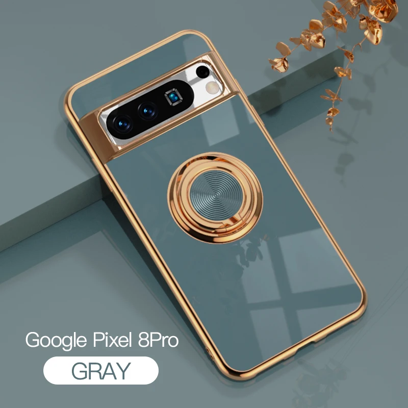 Flexible Shockproof Phone Case with Ring Holder and Stand Function - Enhanced Plating Design