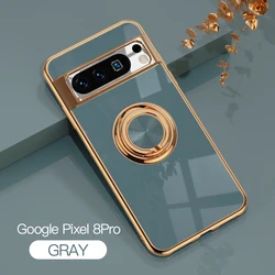 Flexible Shockproof Phone Case with Ring Holder and Stand Function - Enhanced Plating Design - Google Pixel 8 Pro (Grey ( K - AKN - 6D))