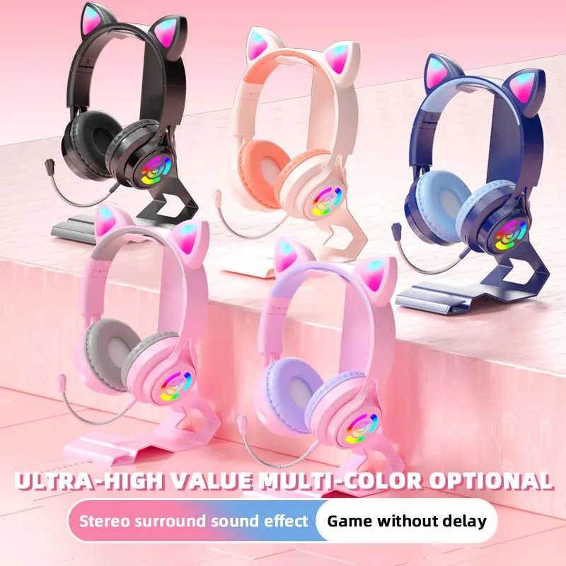 

Игровая гарнитура «кошачьи уши» с RGB подсветкой для ПК, компьютера, iPad, наушники с шумоподавлением и микрофоном, Детский Рождественский подарок