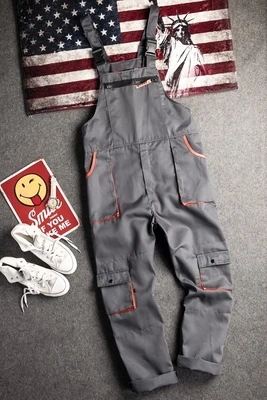 Bib Overall Casual Worker Clothing Plus Size Sleeveless Bib Pants Protective Coverall Strap Jumpsuits Fly Pockets Uniforms S-4xl