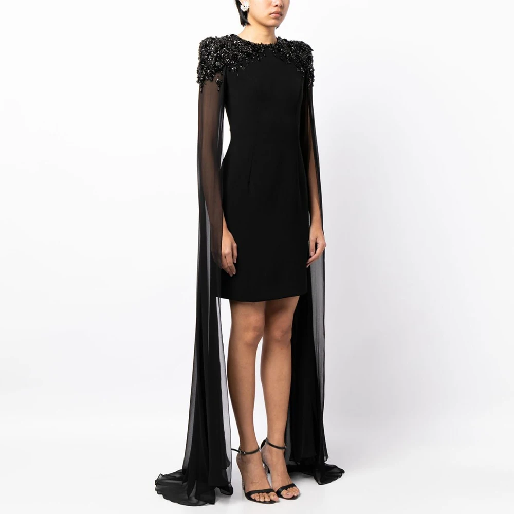 Short Evening Party Dress Black Crystal Cloak Sleeves Cocktail Dresses MiniGowns | eBay Short Evening Party Dress Black Crystal Cloak Sleeves Cocktail Dresses MiniGowns | eBay