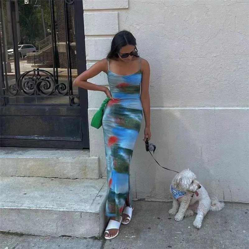 Contrast Casual For Women Dress Printed Slim Hot Backless Split Holiday Halter Dresses Outfits Off-Shoulder Summer Dress
