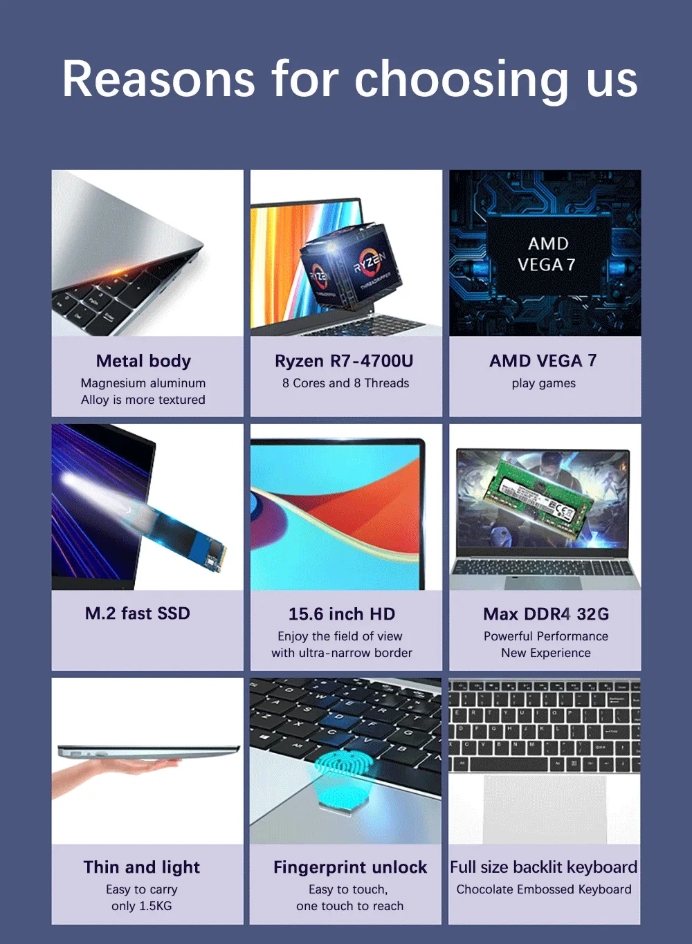 Ultrabook Laptop 15.6 inch AMD R7 4700U Backlit Keyboard