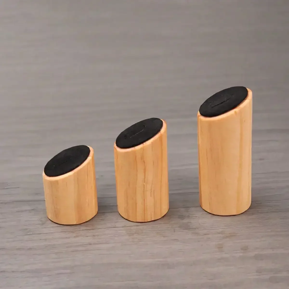 Rustic Solid Wood Jewelry Display Stand Set - 3-Piece Cylindrical Holder
