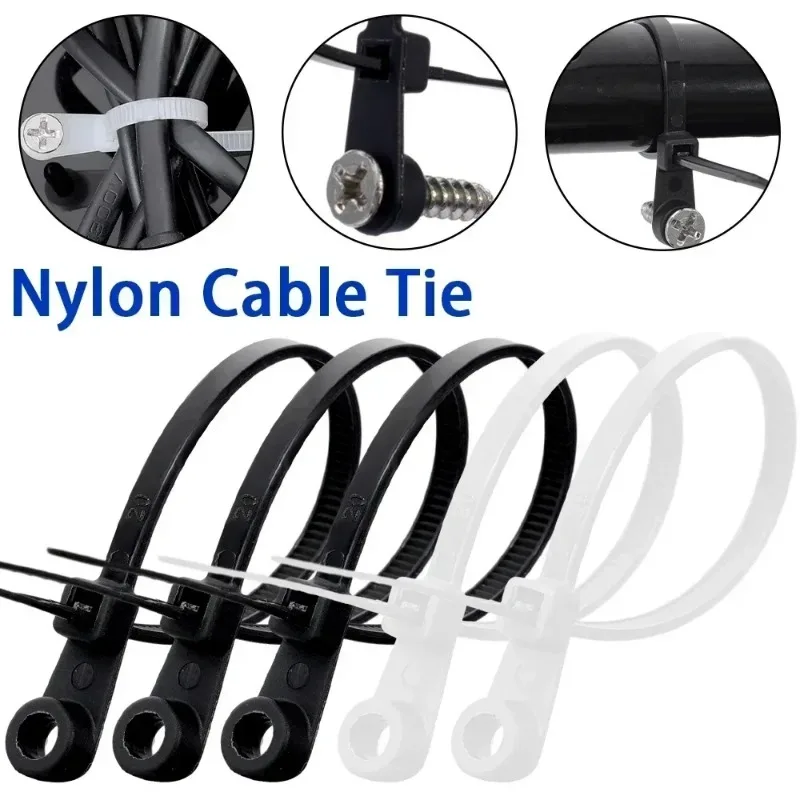 500/100PCS Nylon Cable Ties with Screw Hole Self Locking Loop Wraps Bundle Mountable Cables Zip Tie Wire Fixed Fastening Straps - Image 4