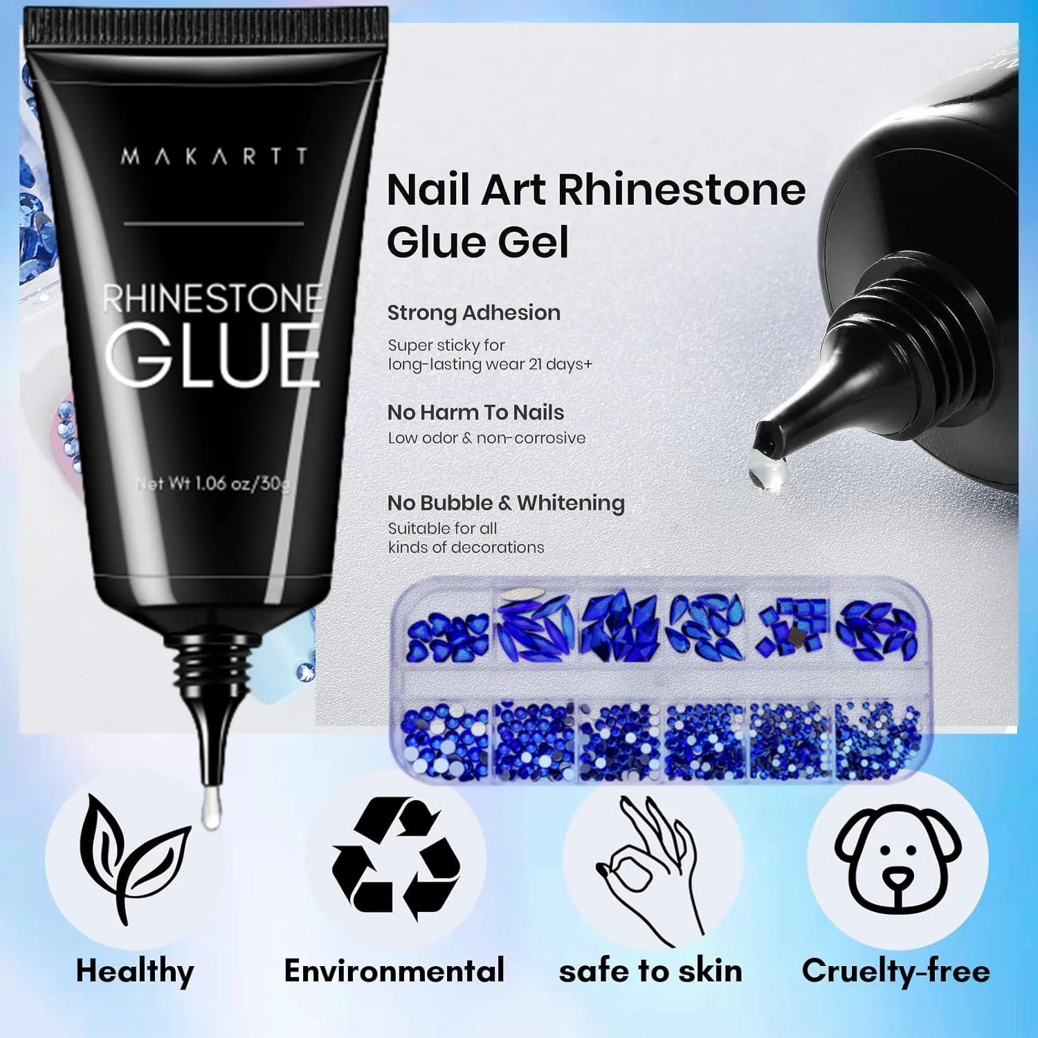 30g Makartt Rhinestone Glue with Royal Blue Glass Crystal Kit  for Shine Nail Art Manicure Makeup DIY Decoration Gem Jewelry 2
