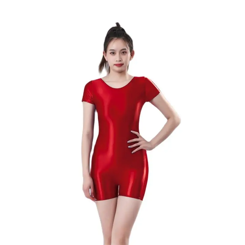 

Sexy Women Onesie Glossy Seamless Teddy Short Sleeve Skinny Tight Catsuit Club Wear Erotic Underwear Fetish Wear