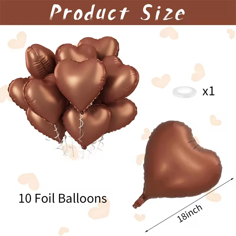 10 Stück 18 Zoll herzförmige Folienballons Set Kaffee Karamell Herz Folienballons für Verlobung Geburtstag Babyparty Hochzeitsdekoration – Detail 8