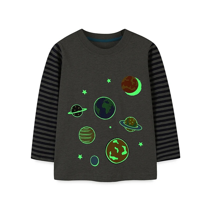 Luminous Planets Long Sleeves Kids T-shirt Cotton Boys t-shirts Glow In The Dark Children's Clothing