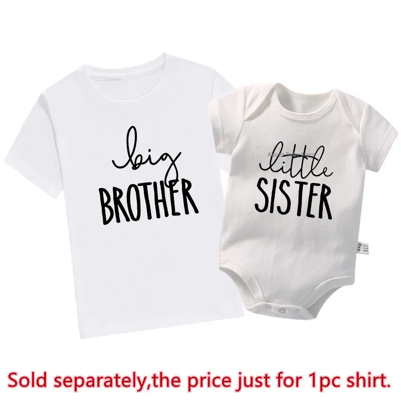 New Big Sis Lil Bro Sibling Shirts Cotton Family Matching Brother Sister Outfits Black Kids Tees Tops Baby Romper Birthday Gifts 4