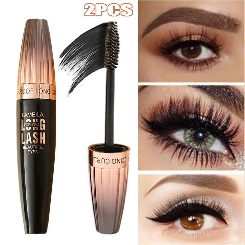 

2Pcs Soft Waterproof Long Lasting No Clumping 4D Mascara Curl Eye Black No Smudge