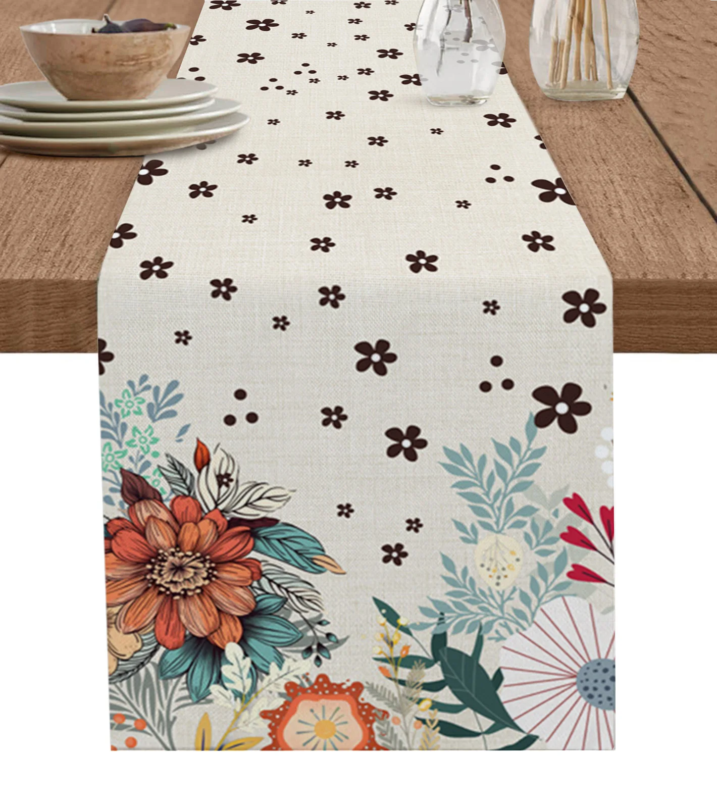 

Настольная дорожка в стиле бохо с абстрактными цветами и растениями, хлопковая льняная Свадебная фотодекоративная настольная дорожка для кухни