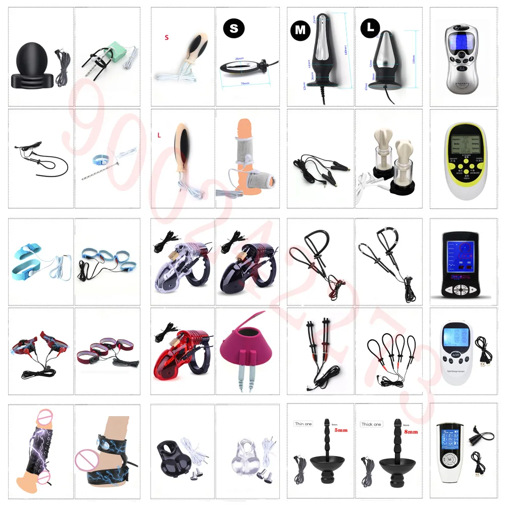 50 Style Electro Shock Accessories Electric Anal Butt Plug Glans Penis Cage Ring Urethral Plug Nipple Clamps BDSM Host Sex Toys electro sex toys electric sex toys anal butt plug