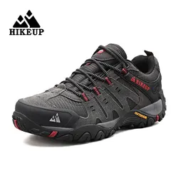 HIKEUP Men's Wear-Resistant Suede Leather Outdoor Hiking Sneakers - 45 (Grey)