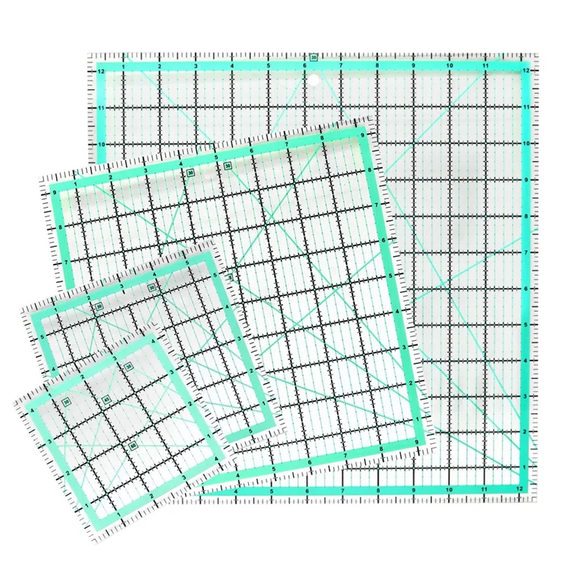 

4PCS Square Quilting Ruler (12.5/9.5/6/4.5Inch) Sewing Acrylic Ruler Anti-Slip Ruler DIY Quilting Tools Easy Install Easy To Use