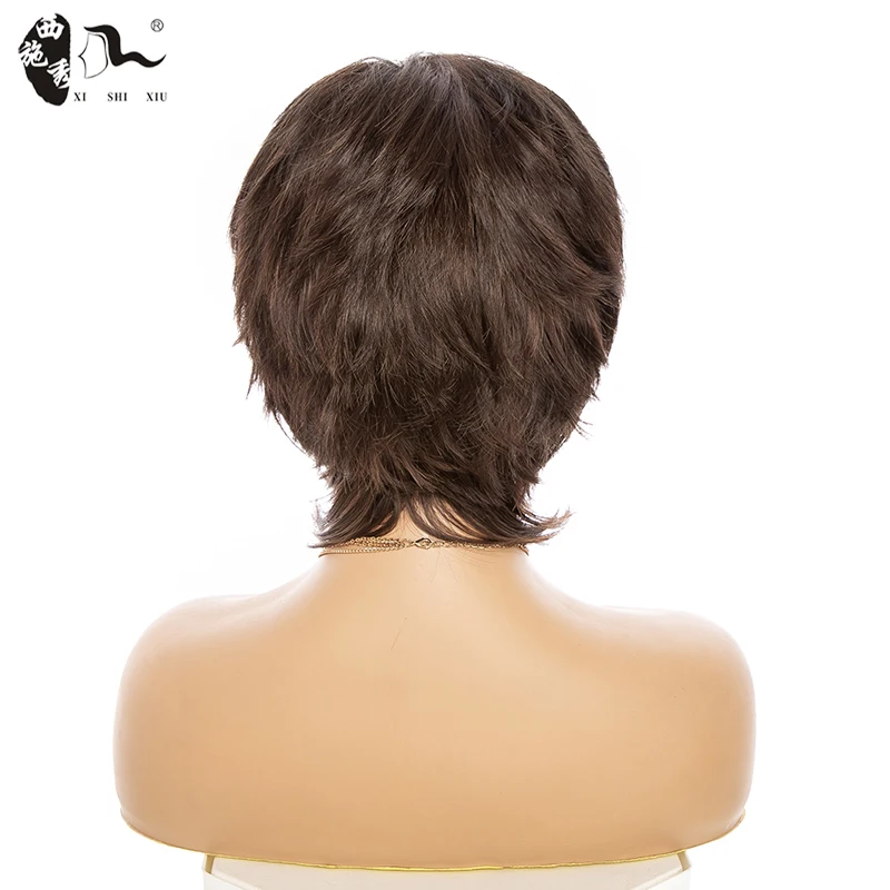 xishixiuhair curto natural loira peruca marrom para mulher peruca sintética com franja cabelo reto substituição perucas resistentes ao calor