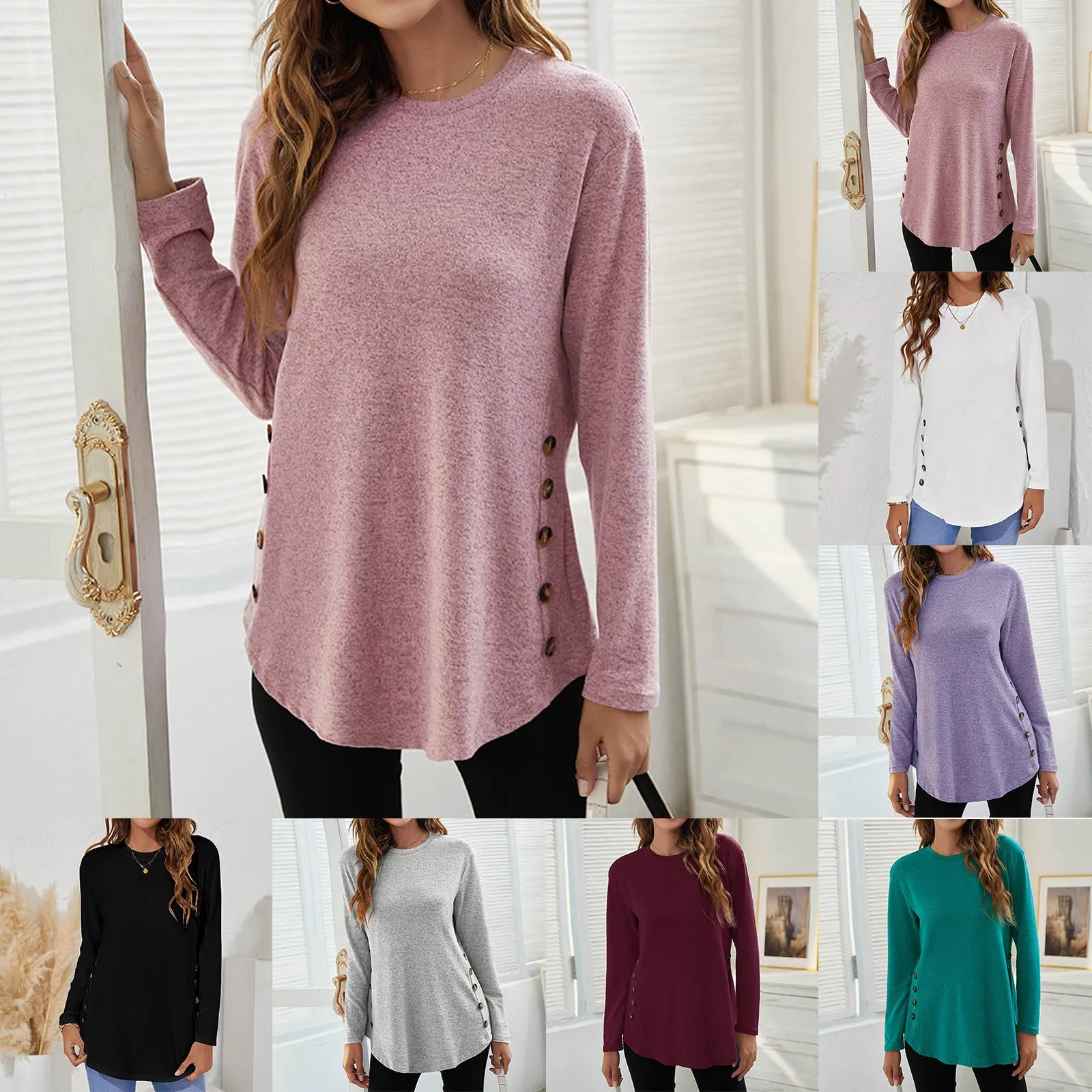 

Рубашка женская однотонная с круглым вырезом, повседневный свитшот, мягкая легкая футболка для работы, летняя неба