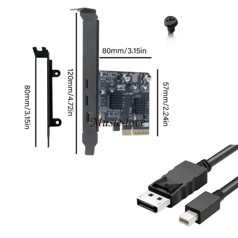 USB C 확장 카드 10Gbps 속도 2포트 전원 공급으로 203A 지원