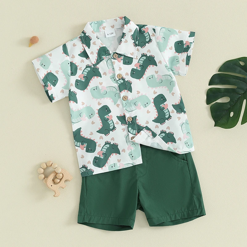 

Toddler Boy Valentine s Outfits Heart Print Button Down Shirt Casual Shorts Baby Boy Summer Clothes Set