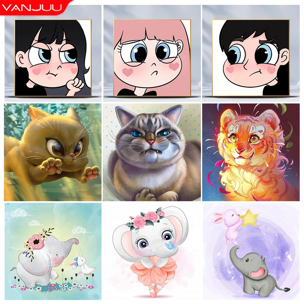 

Cartoon Animal Cat 5D Diamond Painting Kits Diamond Mosaic Cute Girl Picture Rhinestone Embroidery DIY Home Decor Kids Gift