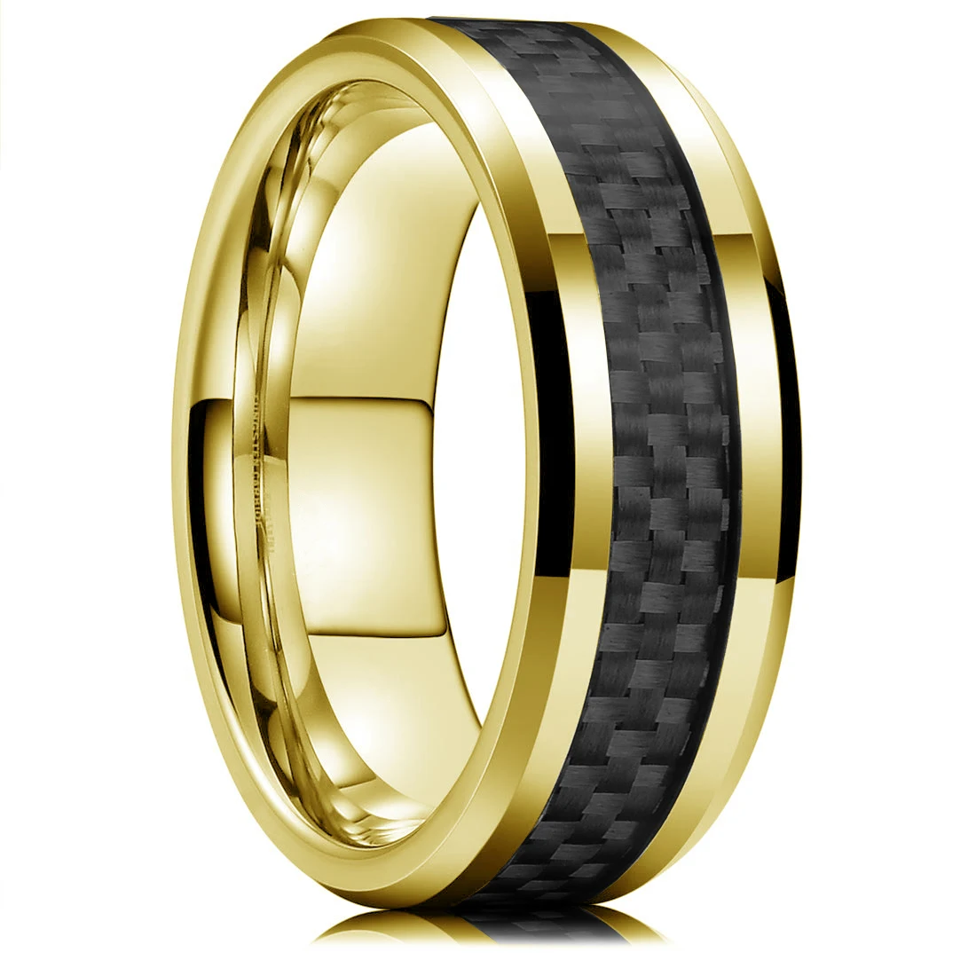 Timeless Titanium Stainless Steel Ring with Black and Blue Carbon Fiber Inlay – Elegant Men's Wedding Band and Gift Accessory