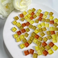 Blue Shine Assorted Glass Mosaic Tiles - 50 Piece Set for Crafts and Home Decoration (Golden Glitter)