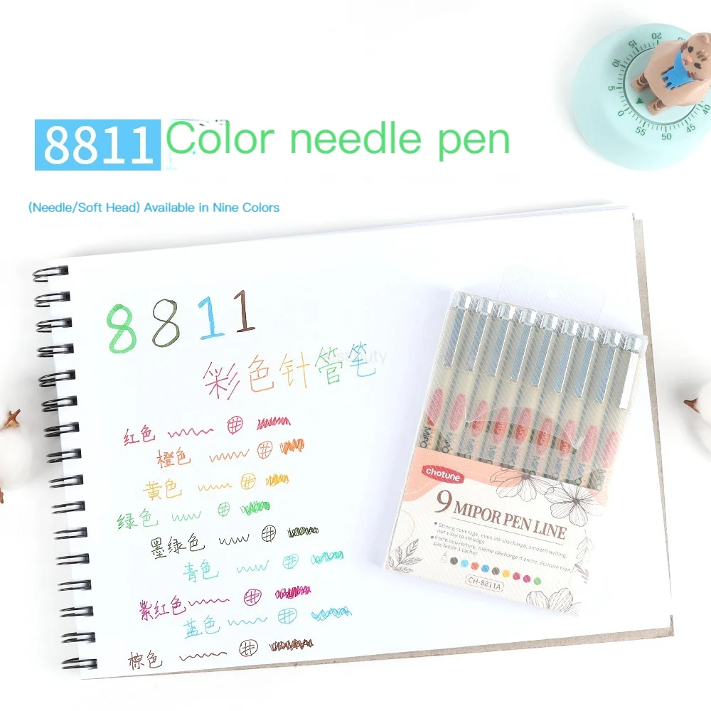 9 색 소프트 브러시 다공성 포인트 펜 드로잉 디자인 스케치 마이크론 펜 0.5mm Fineliner Neelde 드로잉 펜 용품