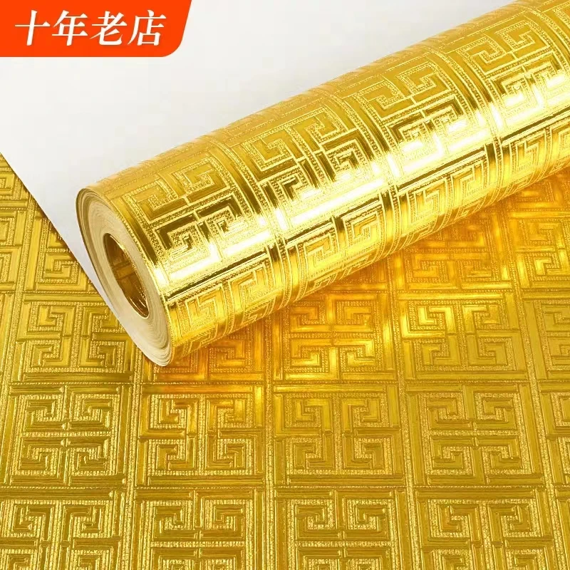 Luxury Gold Foil Silver Gold Wall Paper Reflective Glitter Lattice Damascus Hotel European 3d KTV Ceiling Wallpaper Waterproof