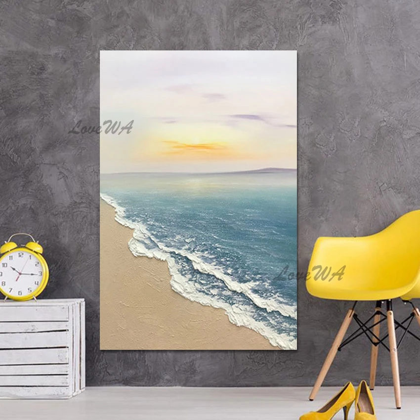 

Modern Abstract Canvas Art Knife Oil Painting Seascapes Unframed Sunset 3d Hand Painted Artwork Picture Acrylic Wall Decor