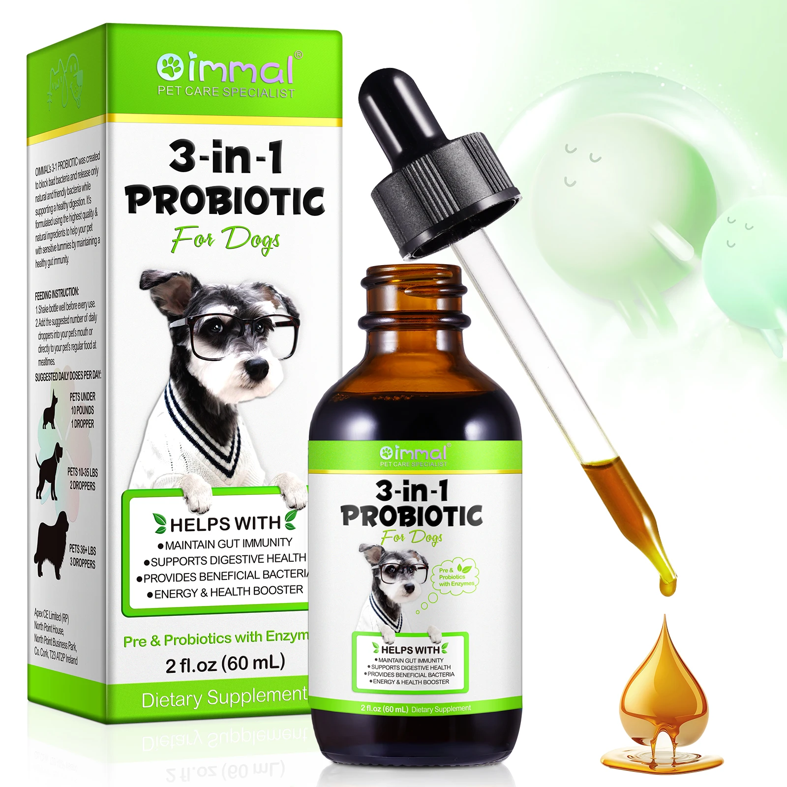 

60ML 3 -IN- 1 PROBIOTIC Pre & Probiotics with Enzymes SUPPORTS DIGESTIVE HEALTH PROVIDES BENEFICIAL BACTERIA for all dogs