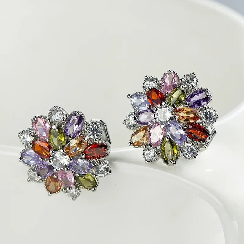 Ear Clip Earrings SODROV Rainbow Jewelry Colorful Crystal Zircon for Women Without Ear Hole