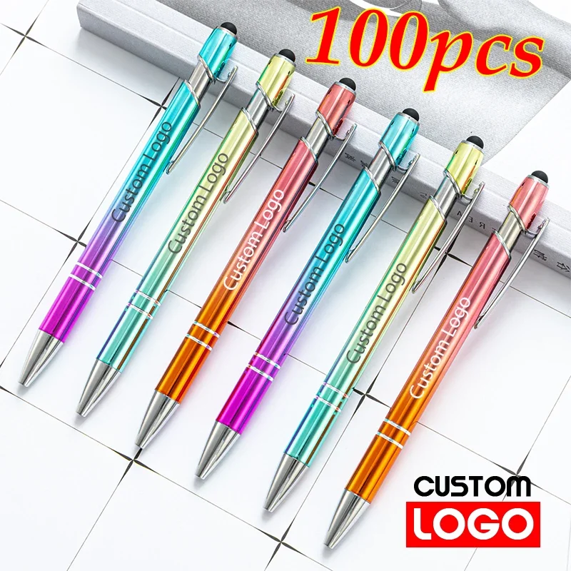 100pcs Metal Ballpoint Pen Touch Screen Pen Custom Logo Text Engraving Office School Advertising Pen Laser Engraving Custom Pen