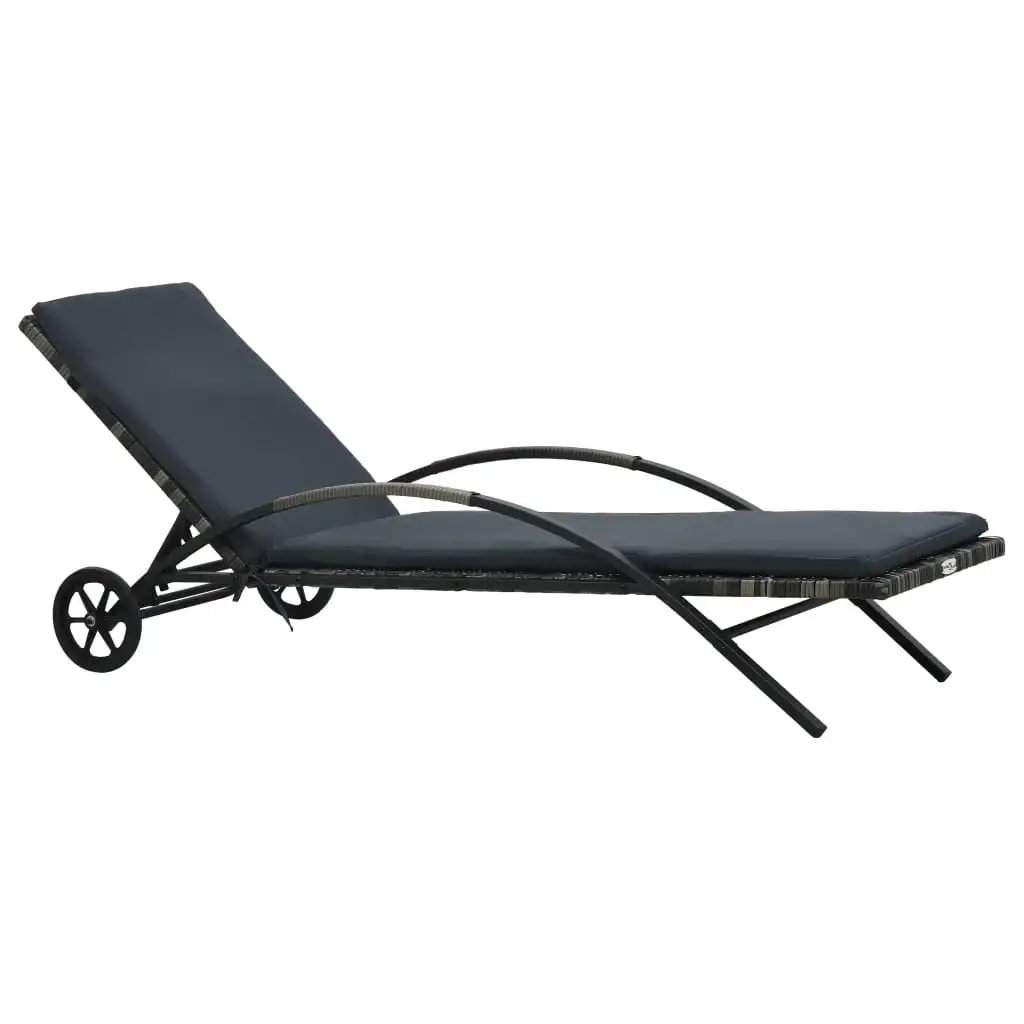 Outdoor Patio Garden Sun Lounger bed Lounge Chairs Outside Deck Decor with Cushion & Wheels Poly Rattan Anthracite