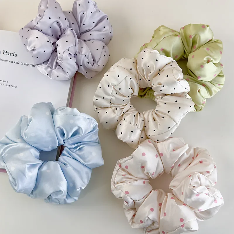 Neue Haargummis mit süßen Polka-Dots und Blumenmuster, einfarbig, weich gefüllt, elegante und vielseitige Haarbänder für Damen._voghion.com