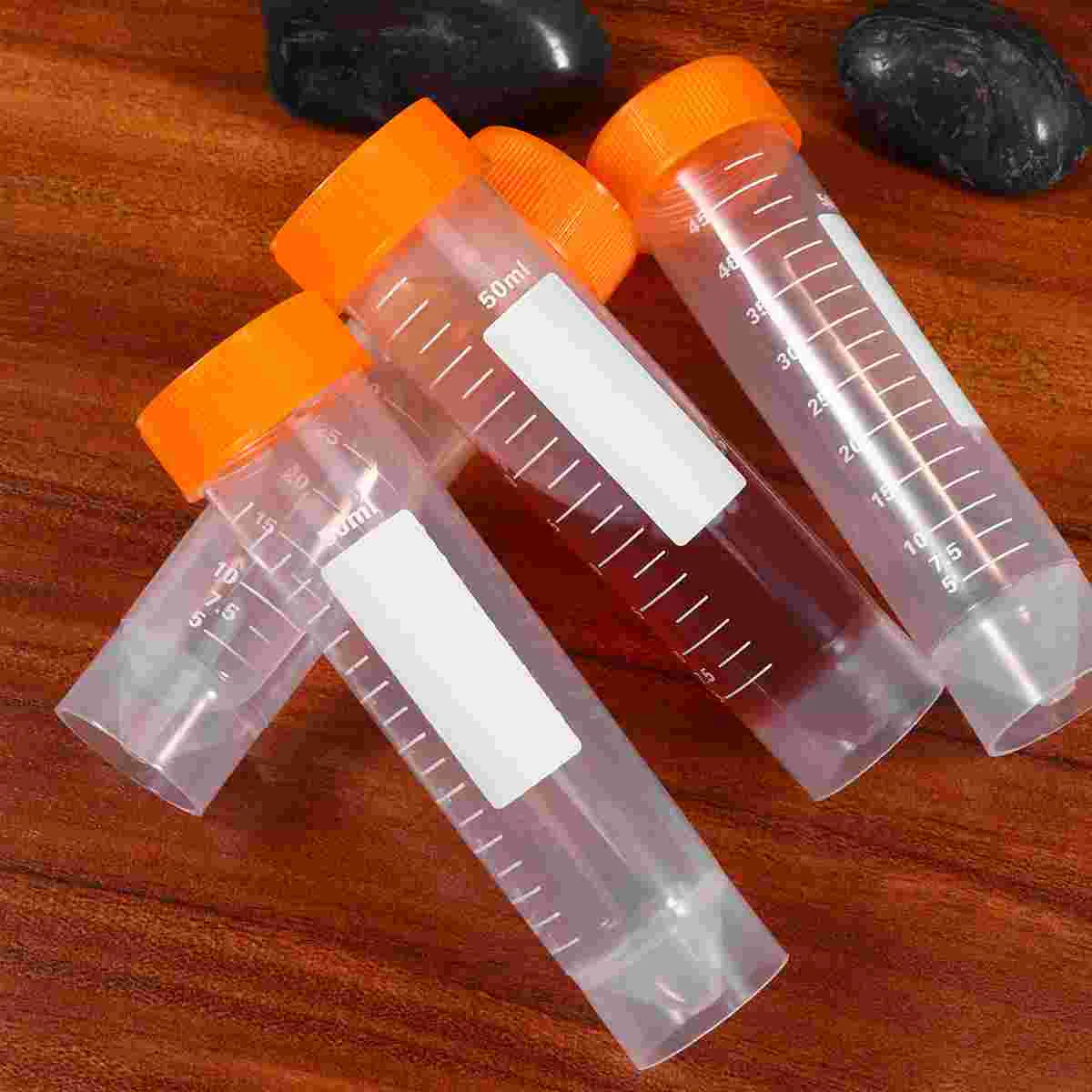 Plastic Test Tubes Centrifuge Tube 50pcs 50ml Screw Port Centrifuge Tube Flat Bottom Centrifuge Tubes Vertical Tubes (Orange 50pcs/Pack) Test tubes