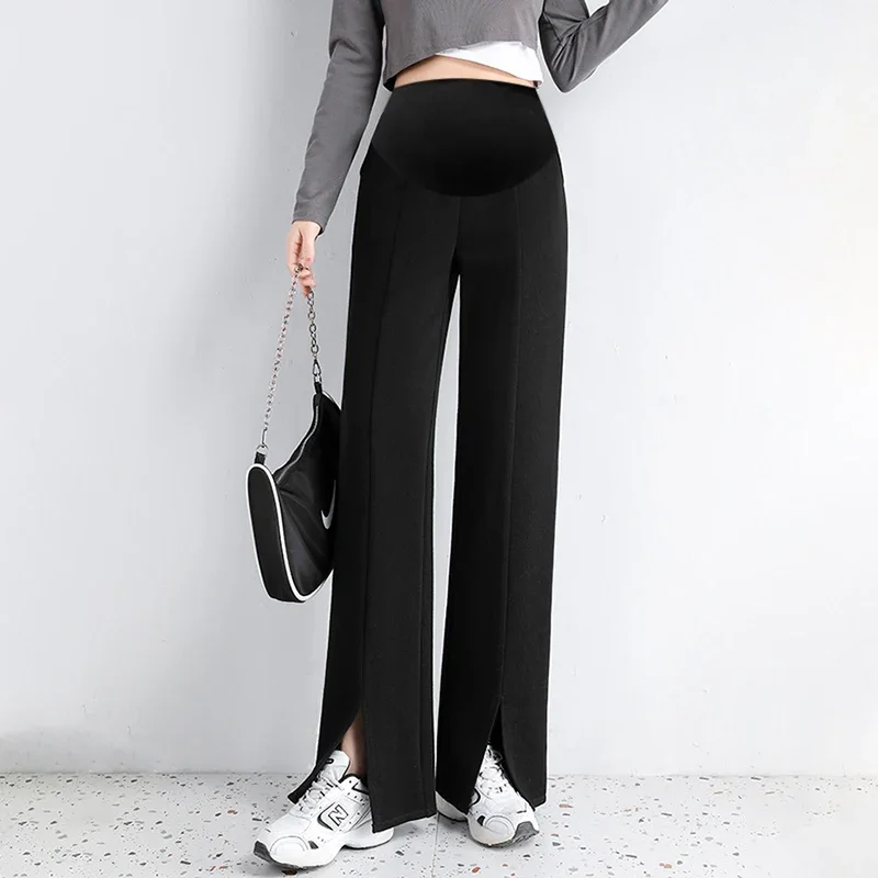 Spring Maternity Straight Pants Leg Splits High Waist Belly Trousers for Pregnant Women Casual Pregnancy women pants,maternity pants