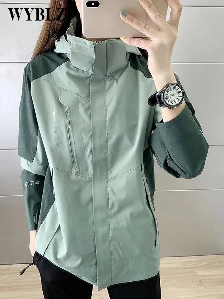 

WYBLZ Women's Jackets Detachable Hat Spring and Autumn Thin Waterproof Windproof Outdoor Jacket Men Coat SportsTechnical Jacket
